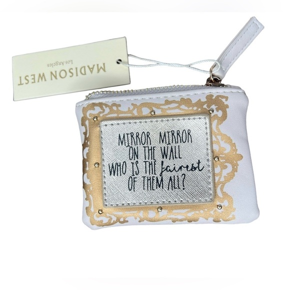 Madison West Mirror Mirror Coin Purse White & Gold Zippered - Picture 7 of 7